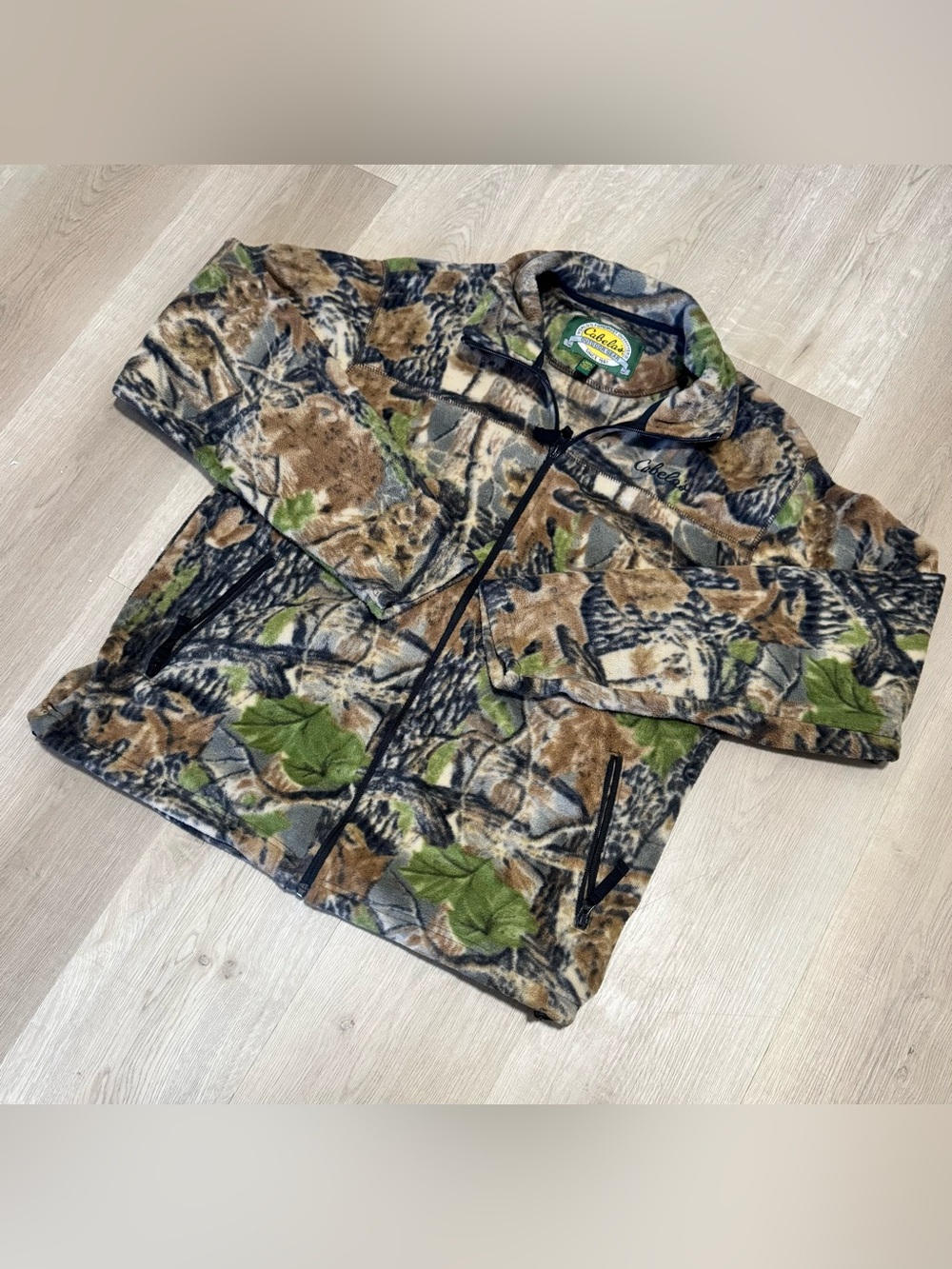 Cabela's Green Brown Gray Camo Fleece Jacket